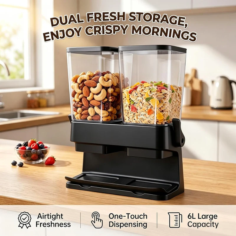 Müslispender 2er Set 3l Luftdichter Cornflakes Spender Behälter Grosse Kapazität Automatic Rice Stor