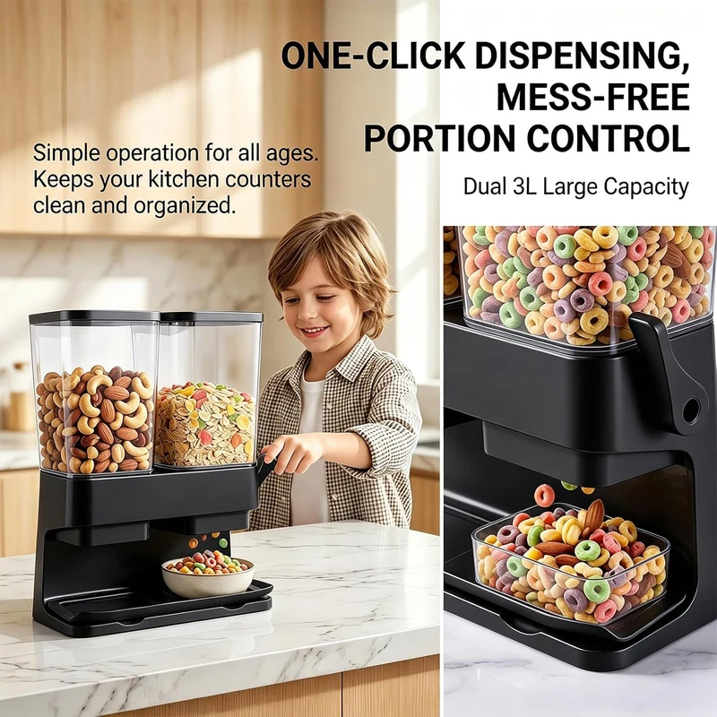 Müslispender 2er Set 3l Luftdichter Cornflakes Spender Behälter Grosse Kapazität Automatic Rice Stor