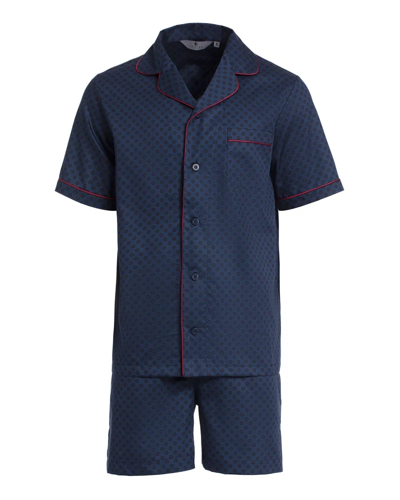 Revise RE-950 Kurzer Herrenpyjama - Schlafanzug für Herren - Pyjama – 100% Baumwolle M Dunkelblau C3
