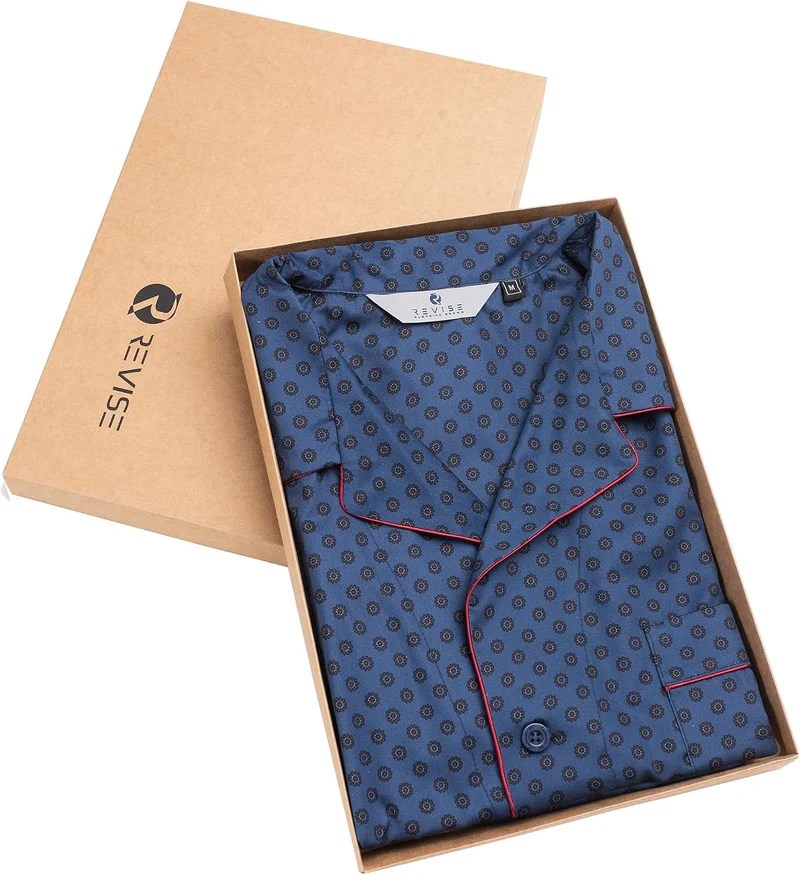 Revise RE-950 Kurzer Herrenpyjama - Schlafanzug für Herren - Pyjama – 100% Baumwolle M Dunkelblau C3