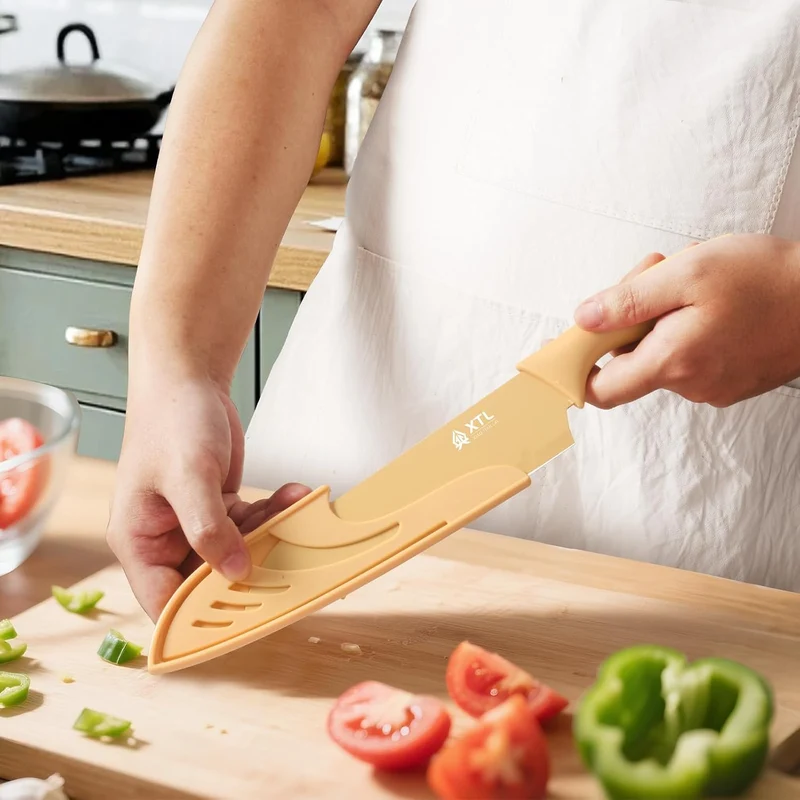 XTL 5-teilig Küchenmesserset,Edelstahlklingen mit keramischer Antihaftbeschichtung,spülmaschinenfest