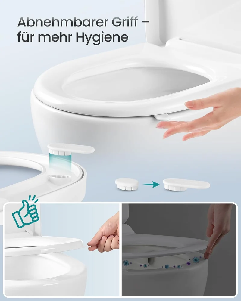 SONGMICS Toilettendeckel, kurze D-Form, mit Absenkautomatik, Griff, WC Sitz D-Form Kurze, D-Form Kur