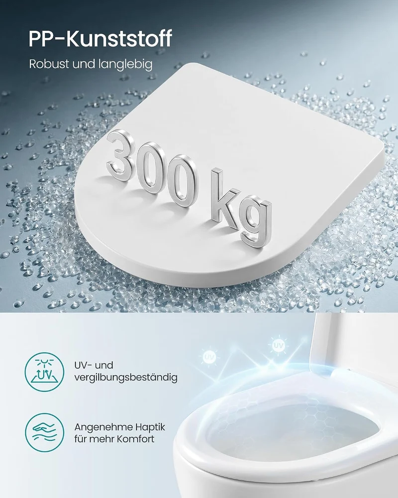 SONGMICS Toilettendeckel, kurze D-Form, mit Absenkautomatik, Griff, WC Sitz D-Form Kurze, D-Form Kur