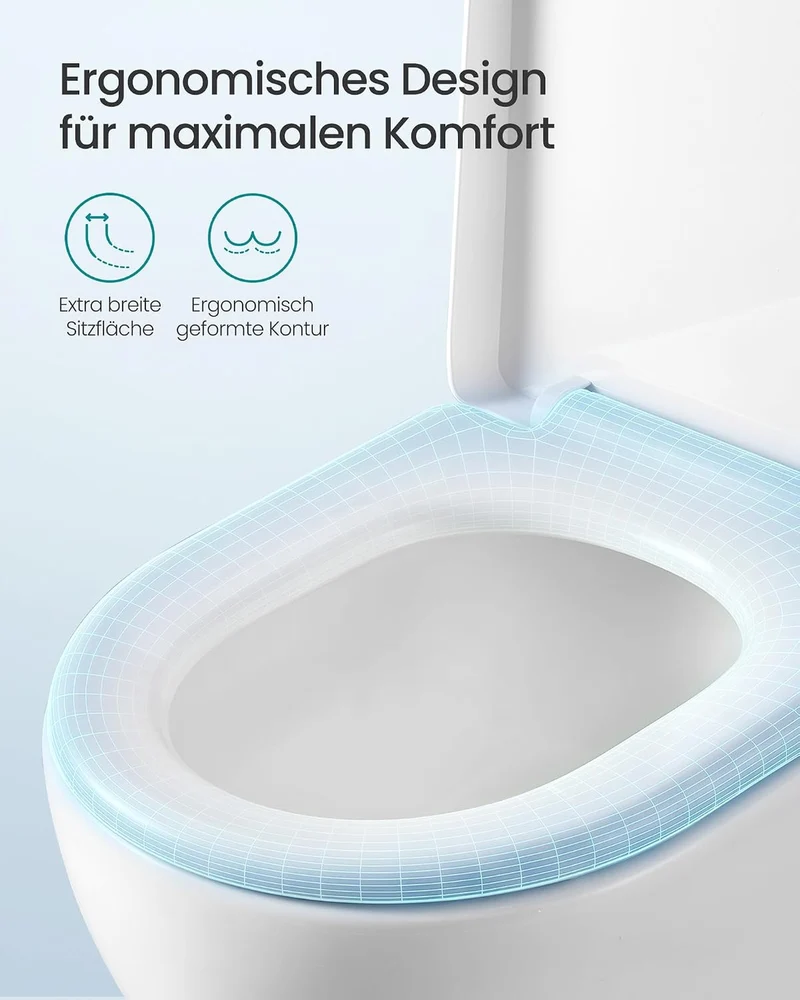 SONGMICS Toilettendeckel, kurze D-Form, mit Absenkautomatik, Griff, WC Sitz D-Form Kurze, D-Form Kur