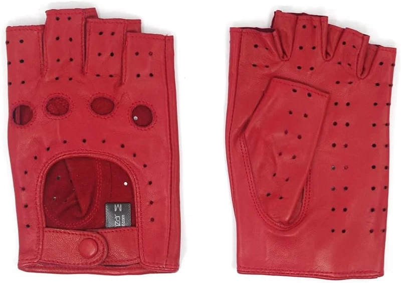 Harssidanzar Damen fingerlose Lederhandschuhe Schaffell Single Line GL012 S Rot, S Rot