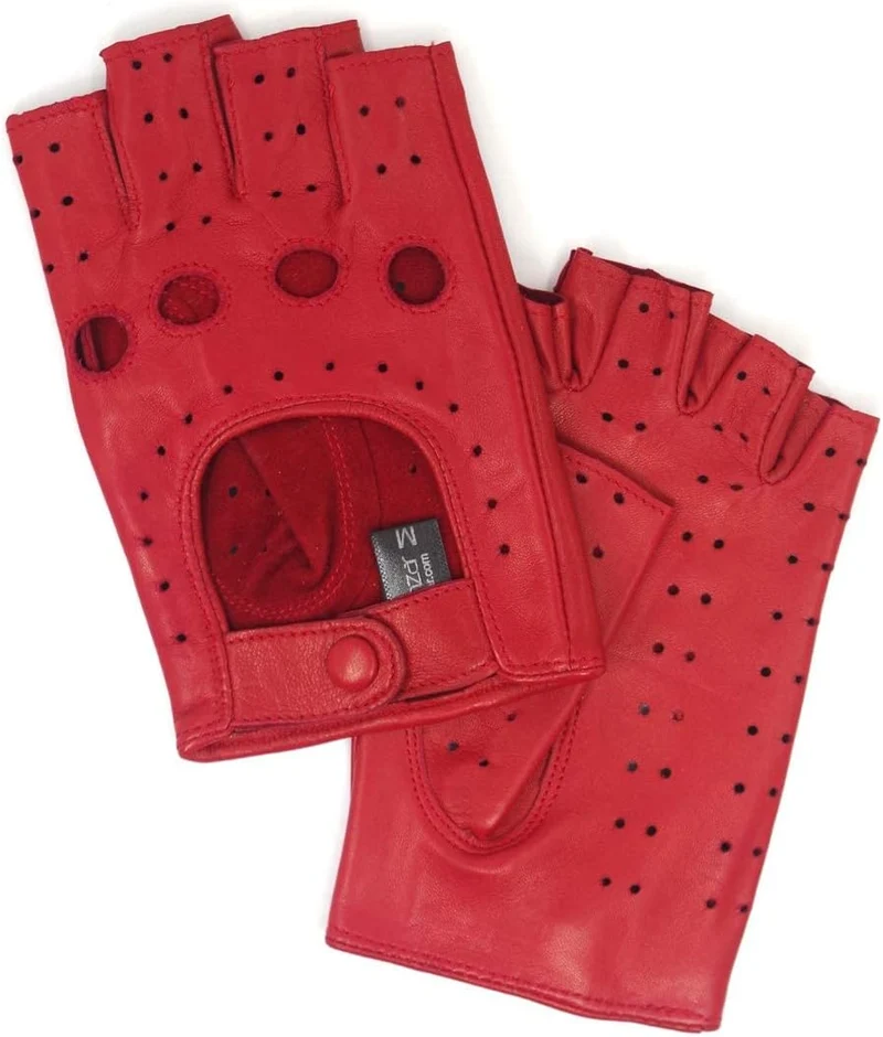 Harssidanzar Damen fingerlose Lederhandschuhe Schaffell Single Line GL012 S Rot, S Rot