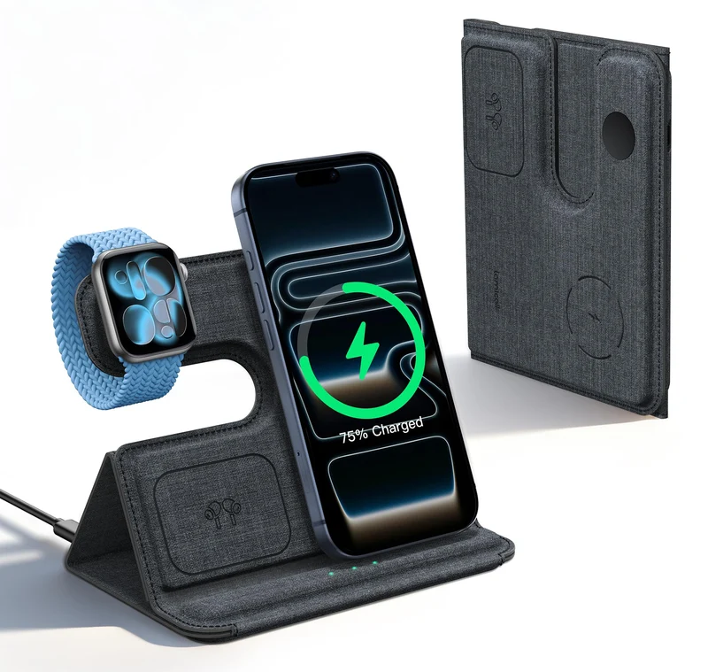 Lamicall 3 IN 1 Ladestation Apple Watch und iPhone, Für MagSafe Ladegerät Grau, Grau