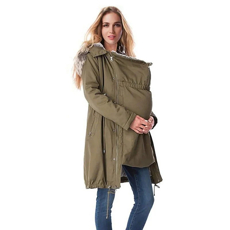 Umstandsjacke Winter Warm Baumwolljacke Mit Babyeinsatz Einstellbarer Kordelzug Tragejacke Vintage U