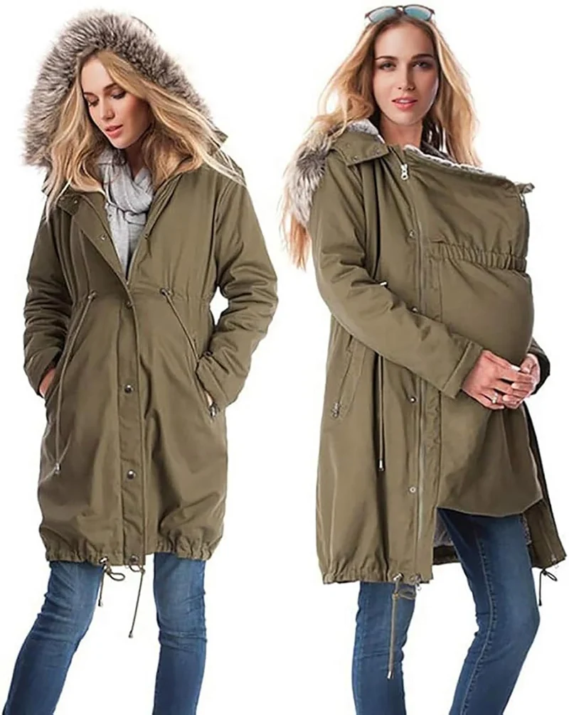 Umstandsjacke Winter Warm Baumwolljacke Mit Babyeinsatz Einstellbarer Kordelzug Tragejacke Vintage U