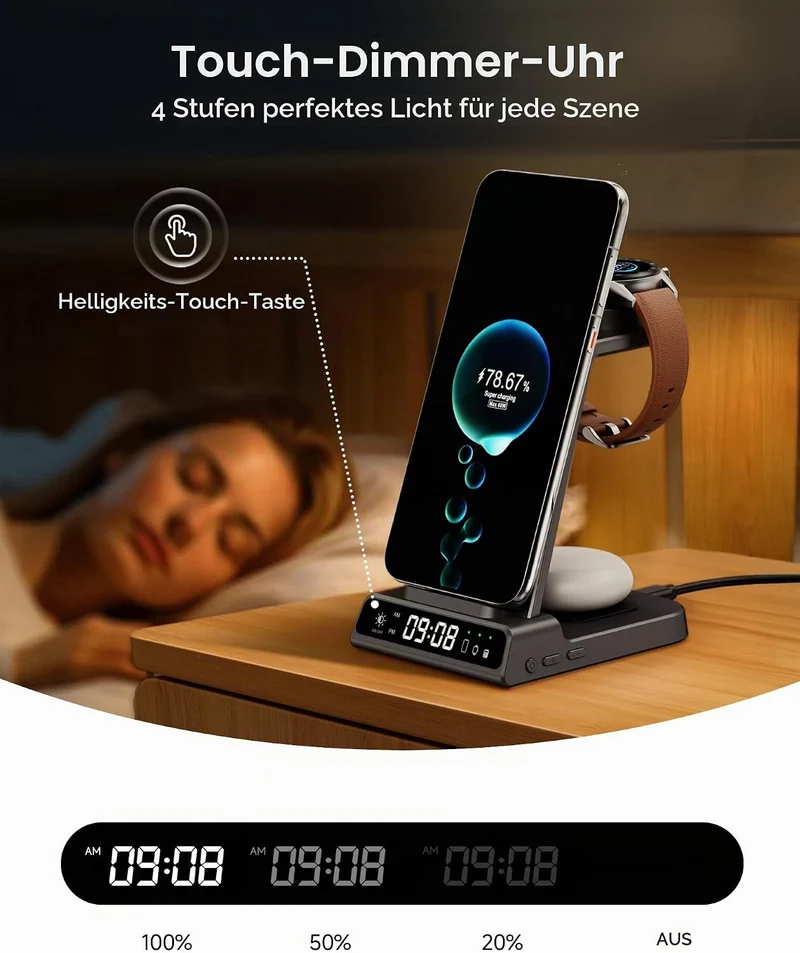 3 in 1 Induktive Ladestation für Huawei Watch, für Pura 80, für Ohrhörer