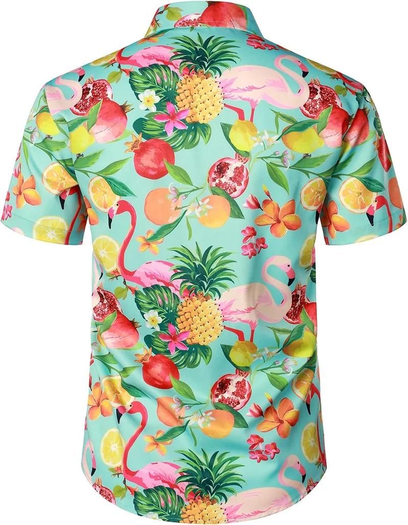 JOGAL Herren Hawaii Hemd Männer Flamingo Kurzarmhemd und Kurze Hose Set Strand Outfit Sommerhemd Für