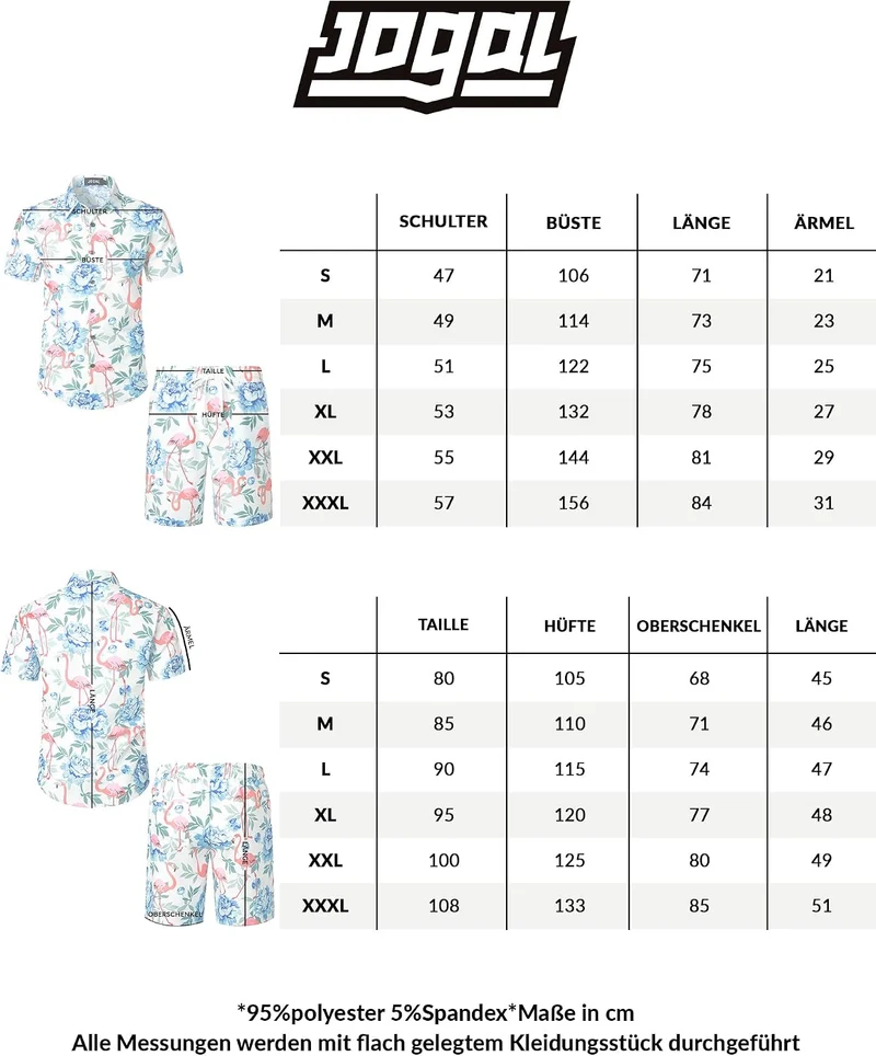 JOGAL Herren Hawaii Hemd Männer Flamingo Kurzarmhemd und Kurze Hose Set Strand Outfit Sommerhemd Für