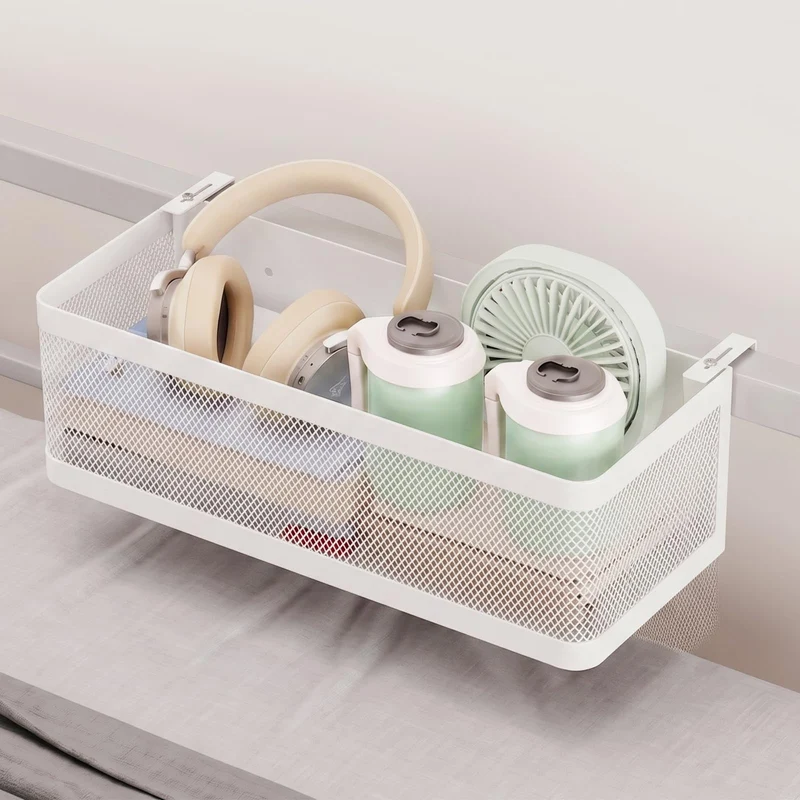 Bettablage zum Einhängen, Bett Organizer für Schlafzimmer & Wohnheim, Gross Weiss 28 × 12,5 × 10 cm,