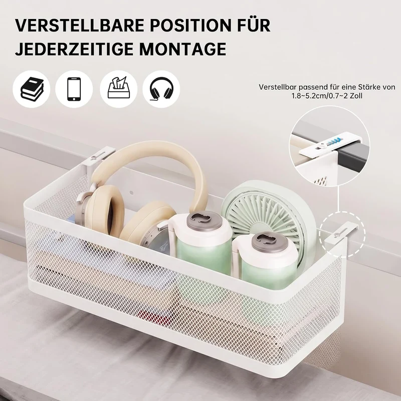 Bettablage zum Einhängen, Bett Organizer für Schlafzimmer & Wohnheim, Gross Weiss 28 × 12,5 × 10 cm,