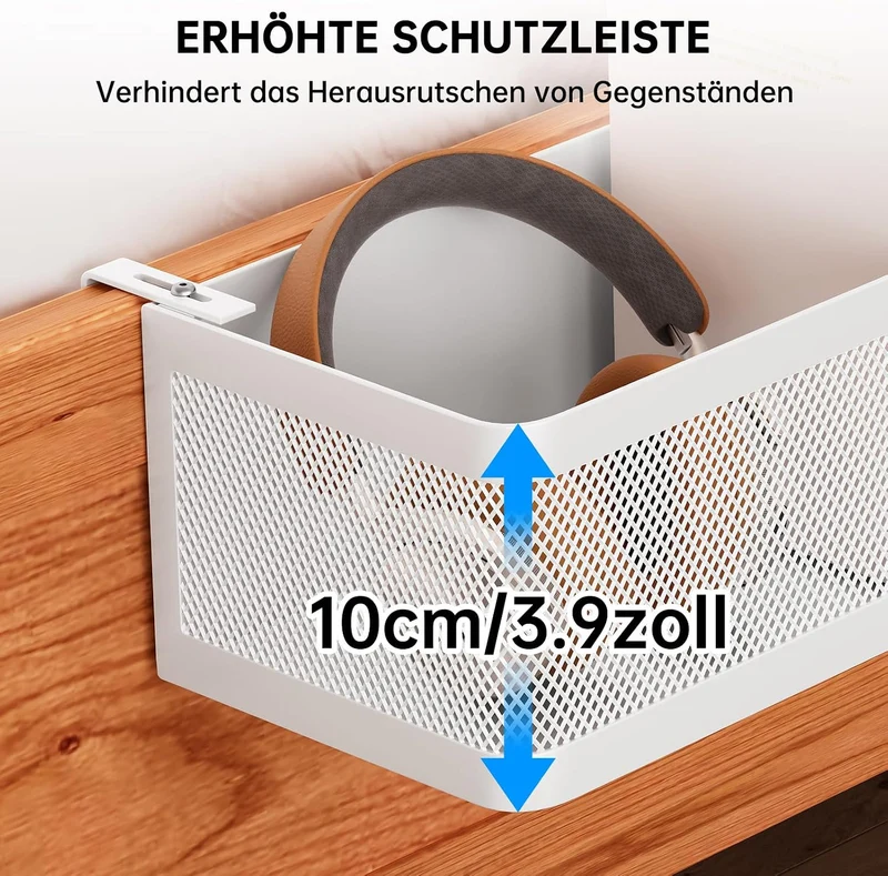 Bettablage zum Einhängen, Bett Organizer für Schlafzimmer & Wohnheim, Gross Weiss 28 × 12,5 × 10 cm,