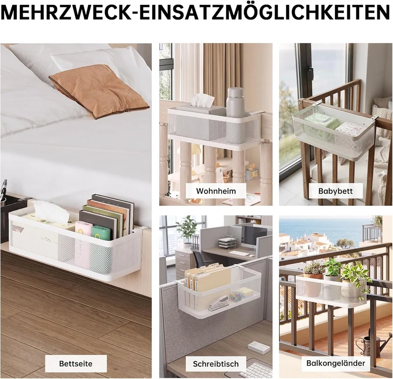 Bettablage zum Einhängen, Bett Organizer für Schlafzimmer & Wohnheim, Gross Weiss 28 × 12,5 × 10 cm,