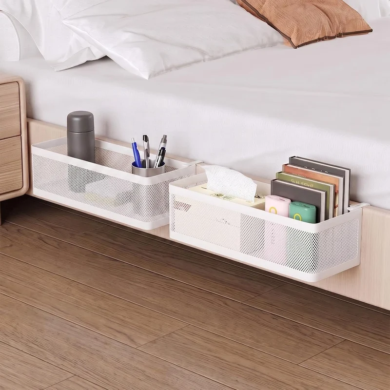 Bettablage zum Einhängen, Bett Organizer für Schlafzimmer & Wohnheim, Gross Weiss 28 × 12,5 × 10 cm,