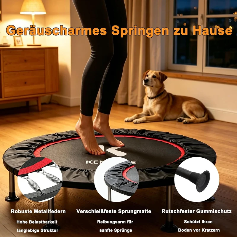 Faltbares Mini Trampolin mit verstellbarem Handlauf, 101.6CM Fitness Trampolin leiser Rebounder für