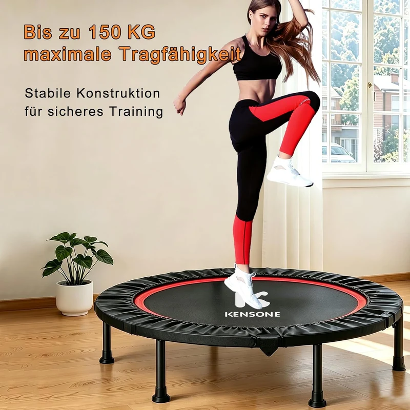 Faltbares Mini Trampolin mit verstellbarem Handlauf, 101.6CM Fitness Trampolin leiser Rebounder für