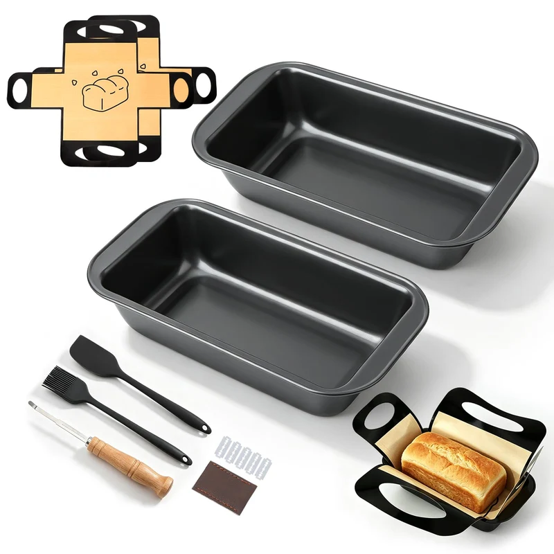 2 Stück Brotbackform Kasten Set, Kastenform Brot 25x13x6cm mit 2 Backmatte Antihaft, Rechteckig Brot