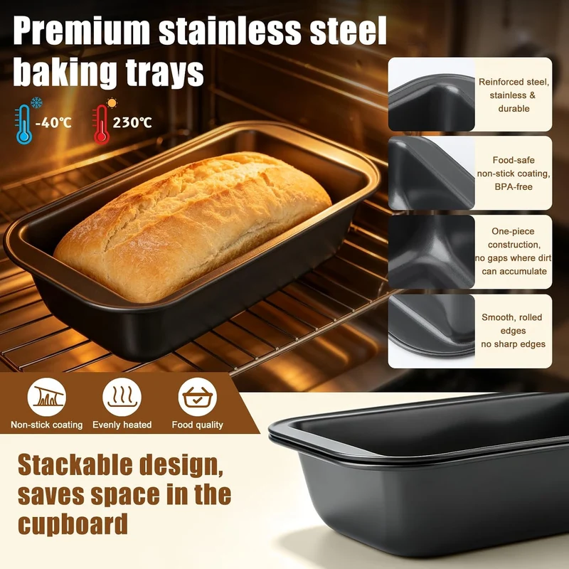 2 Stück Brotbackform Kasten Set, Kastenform Brot 25x13x6cm mit 2 Backmatte Antihaft, Rechteckig Brot