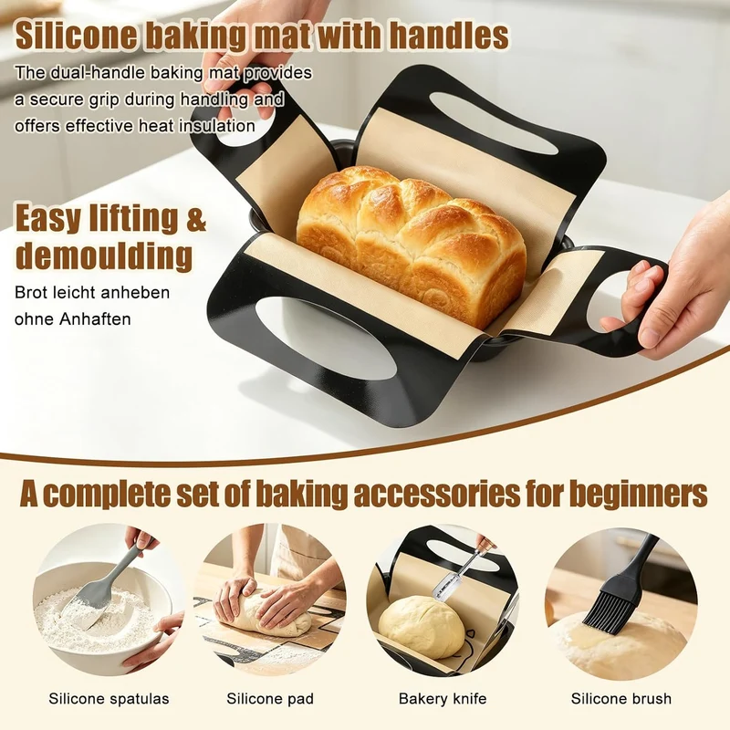 2 Stück Brotbackform Kasten Set, Kastenform Brot 25x13x6cm mit 2 Backmatte Antihaft, Rechteckig Brot