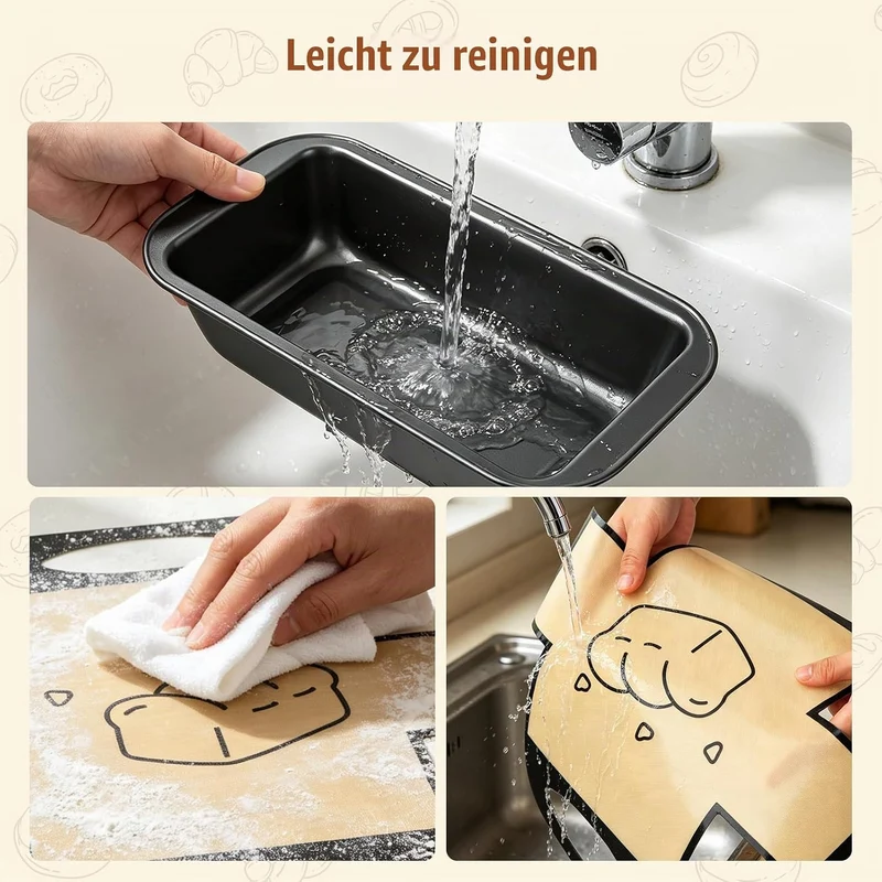 2 Stück Brotbackform Kasten Set, Kastenform Brot 25x13x6cm mit 2 Backmatte Antihaft, Rechteckig Brot
