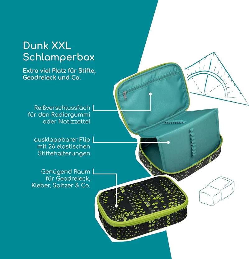 neoxx Schlamperbox Dunk Code Breaker, 26 Stiftschlaufen Grün, Grün
