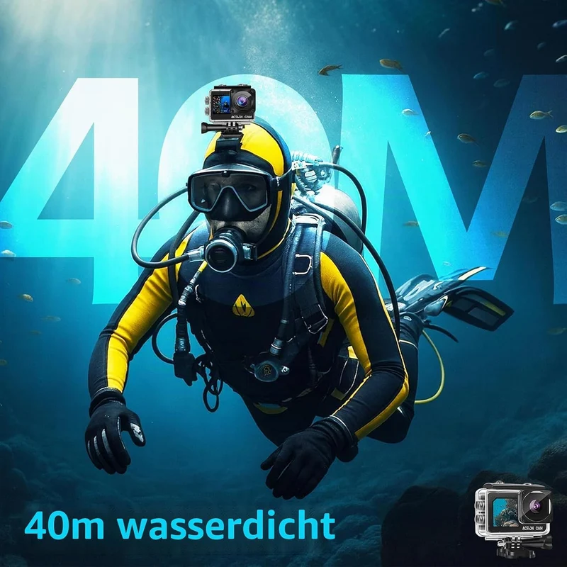 Action Cam FHD 1080P Dual-Screen Unterwasserkamera | wasserdicht bis 40M, Actionkamera mit 2×1050-mA