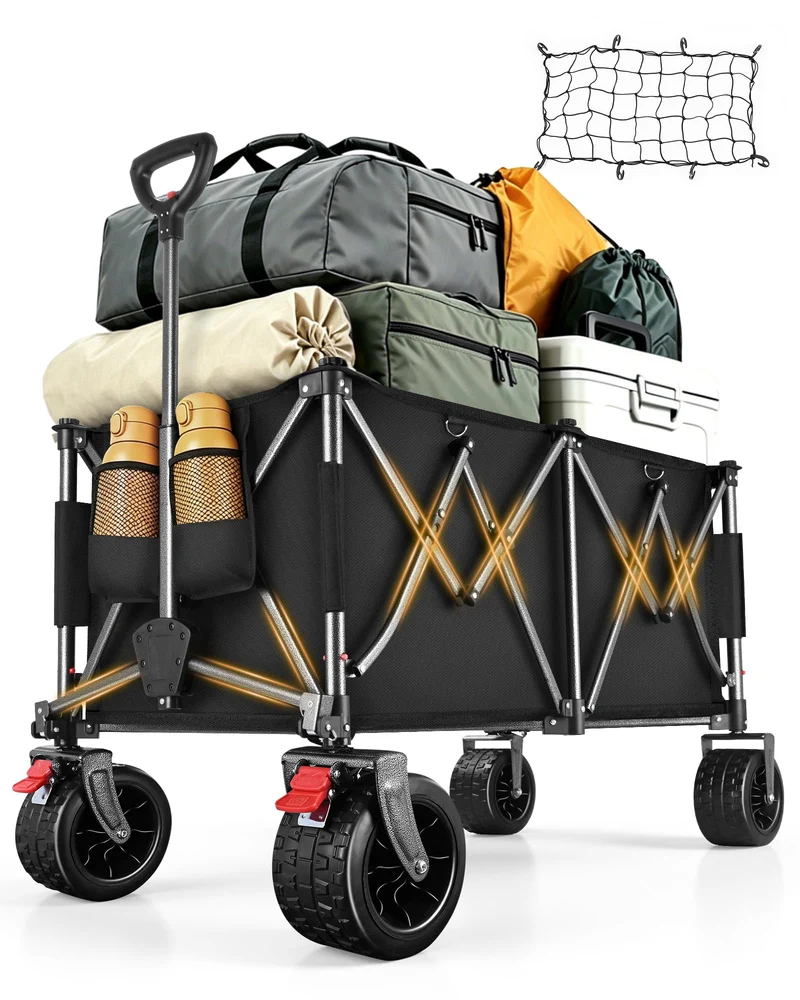 YEAUPE PRO Faltbarer Bollerwagen 260L 250KG, 17x10 cm All-Terrain-Räder | Bollerwagen Faltbar mit Br