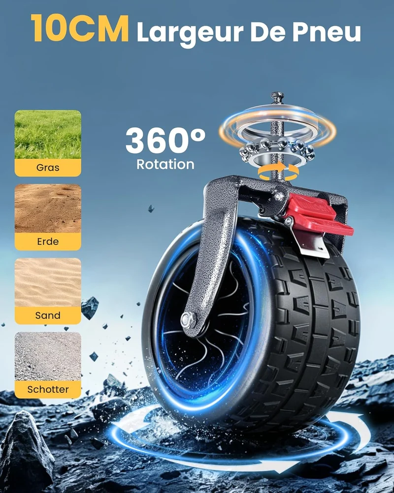 YEAUPE PRO Faltbarer Bollerwagen 260L 250KG, 17x10 cm All-Terrain-Räder | Bollerwagen Faltbar mit Br