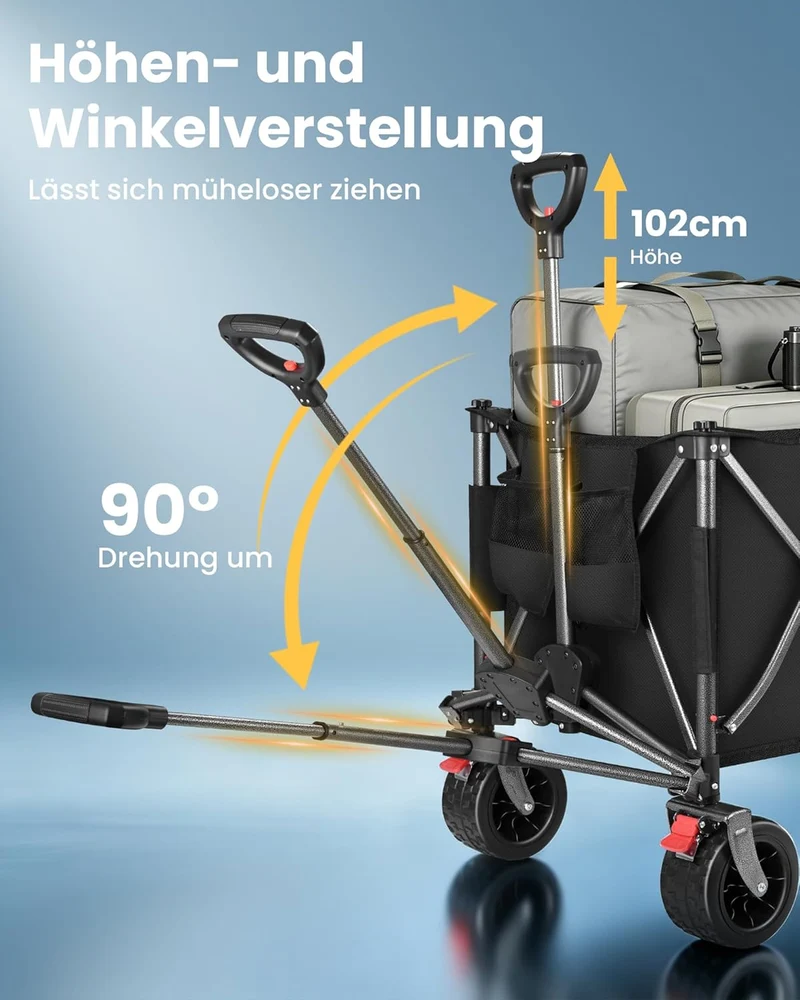YEAUPE PRO Faltbarer Bollerwagen 260L 250KG, 17x10 cm All-Terrain-Räder | Bollerwagen Faltbar mit Br