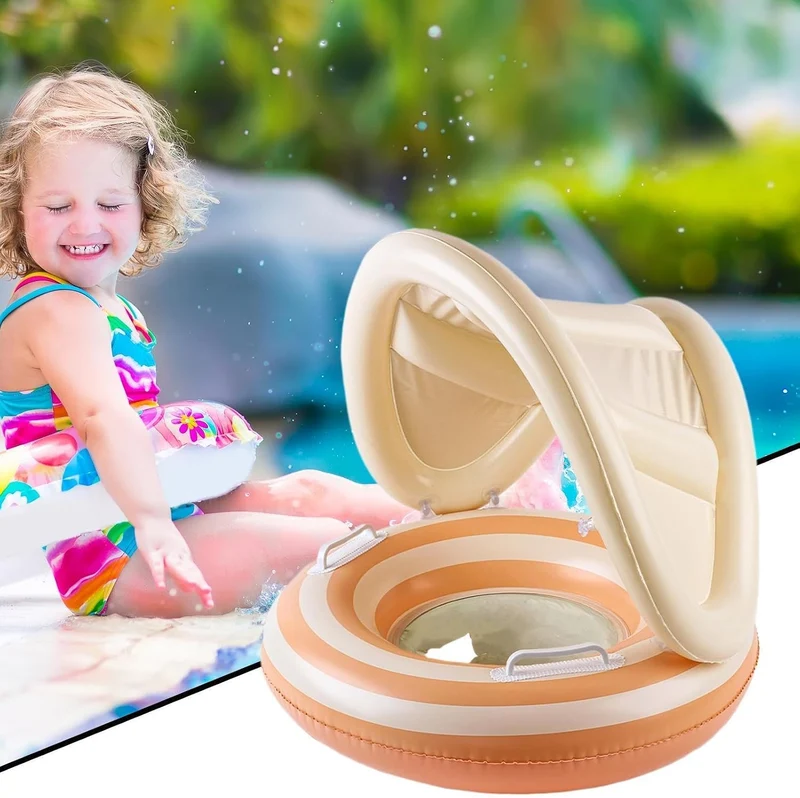 Aufblasbare Kinder-Pool-Schwimminsel Pool-Schwimmspielzeug mit Sonnenschutz Orange, Orange