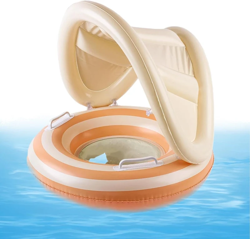 Aufblasbare Kinder-Pool-Schwimminsel Pool-Schwimmspielzeug mit Sonnenschutz Orange, Orange