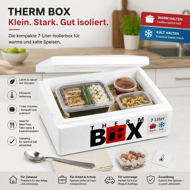 THERM BOX 7W Styroporbox 7 Liter Innen 33,5x23,5x9cm Wandstärke 3cm | Thermobox, Isolierbox, Kühlbox