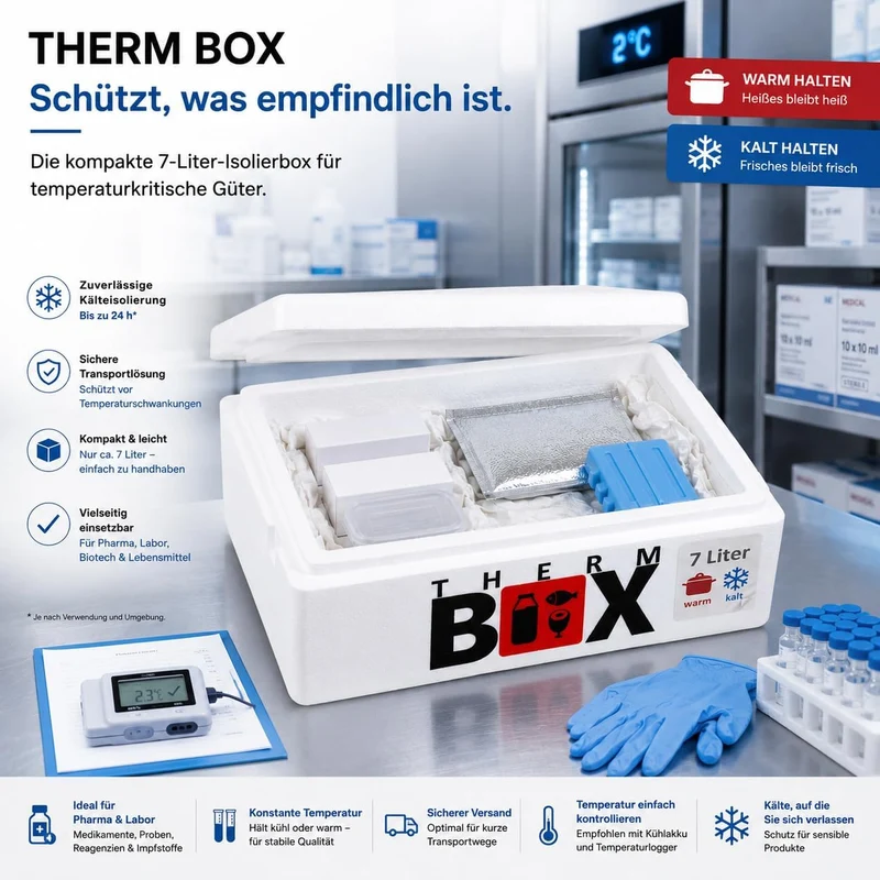 THERM BOX 7W Styroporbox 7 Liter Innen 33,5x23,5x9cm Wandstärke 3cm | Thermobox, Isolierbox, Kühlbox