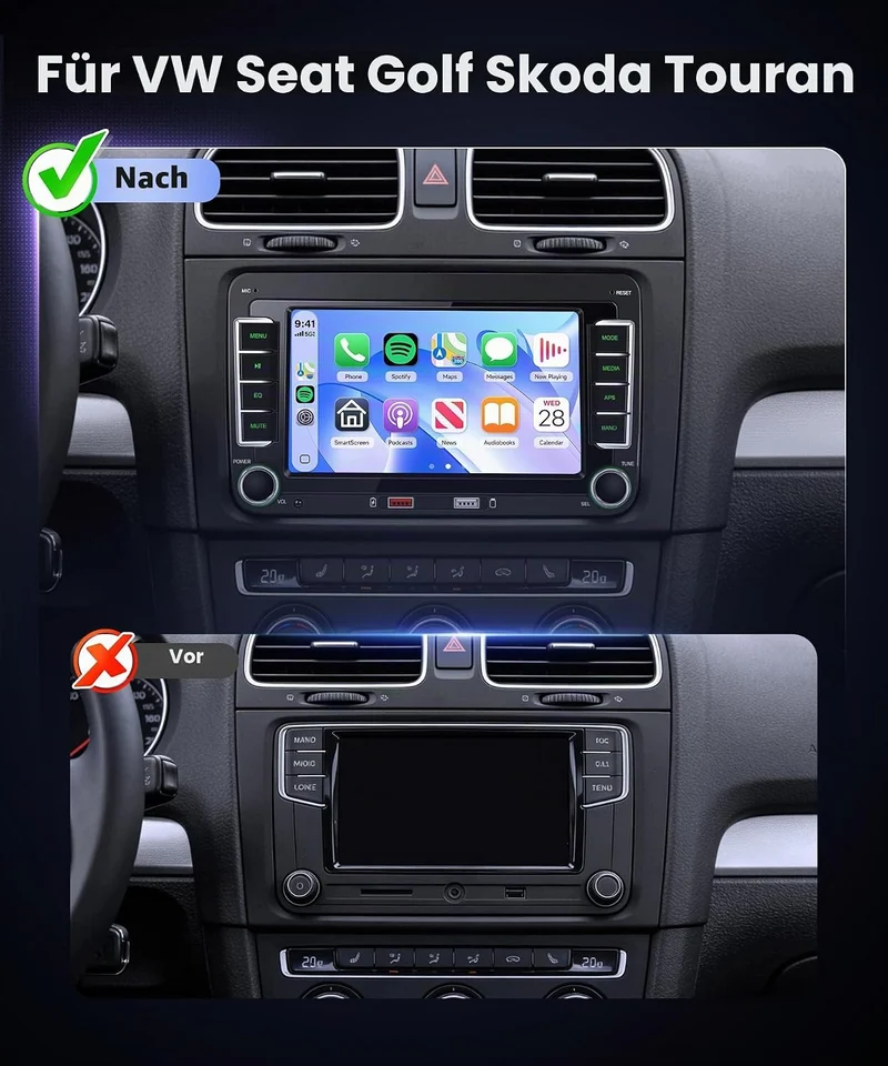 Hodozzy Autoradio für VW Passat Golf Seat Altea Skoda Octavia mit Wireless Carplay Android Auto,7 Zo