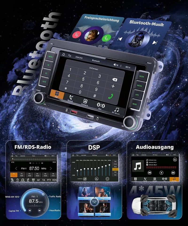 Hodozzy Autoradio für VW Passat Golf Seat Altea Skoda Octavia mit Wireless Carplay Android Auto,7 Zo