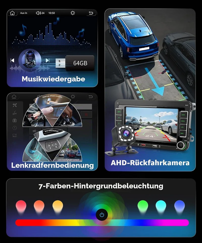 Hodozzy Autoradio für VW Passat Golf Seat Altea Skoda Octavia mit Wireless Carplay Android Auto,7 Zo