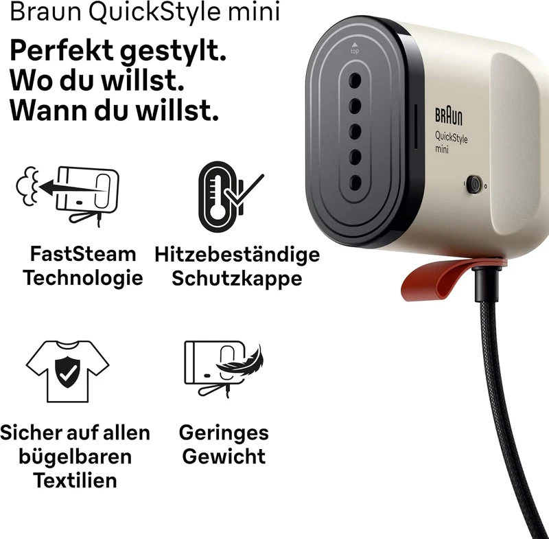 Braun QuickStyle mini - Dampfglätter, bis zu 20 g/min Dampfleistung, Beige, Beige