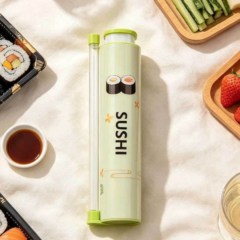 Sushi Maker Antihaft mit Schiebestange, oberem Sossenbehälter, Zubereitung | Reisballformer Sushi-Ro
