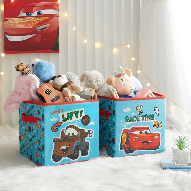 Idea Nuova Disney Cars Aufbewahrungswürfel, Set mit 2 robusten Stoffbehältern mit Griffen, 25,4 x 25