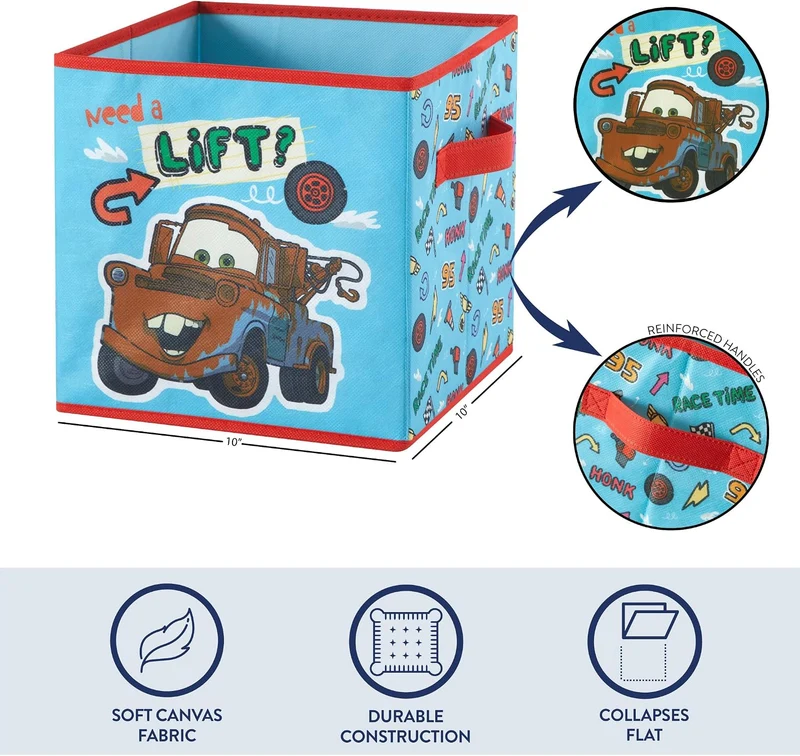 Idea Nuova Disney Cars Aufbewahrungswürfel, Set mit 2 robusten Stoffbehältern mit Griffen, 25,4 x 25