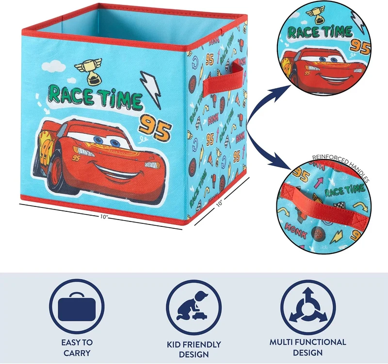 Idea Nuova Disney Cars Aufbewahrungswürfel, Set mit 2 robusten Stoffbehältern mit Griffen, 25,4 x 25