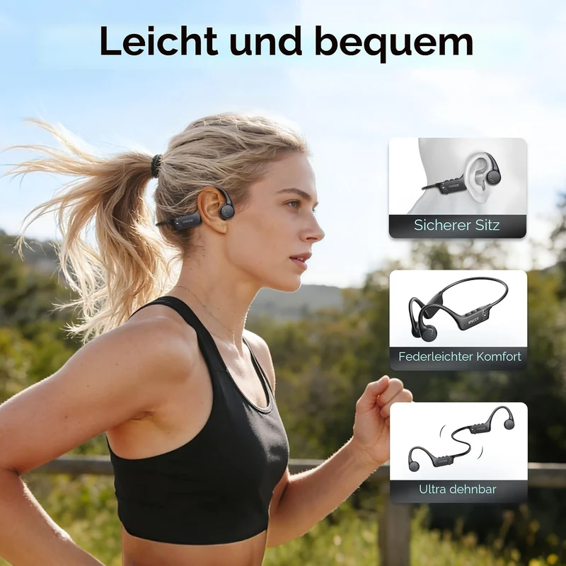 IFECCO Knochenschall Kopfhörer Bluetooth 6.0 für Fitness Radfahren | IP67 Wasserdichte Open Ear Kopf