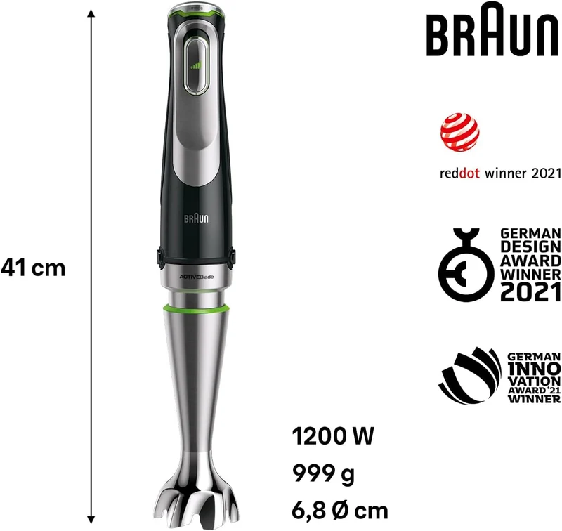 Braun MQ9187XLI MultiQuick 9 Handmixer, XL Küchenmaschine, Active PowerDrive-Technologie, Multifunkt