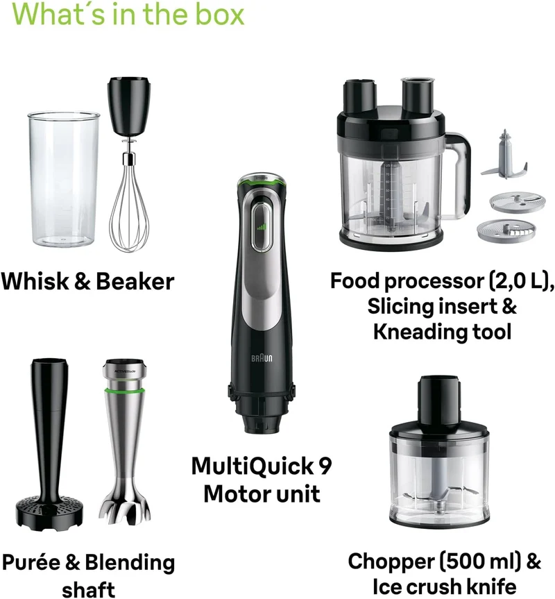 Braun MQ9187XLI MultiQuick 9 Handmixer, XL Küchenmaschine, Active PowerDrive-Technologie, Multifunkt