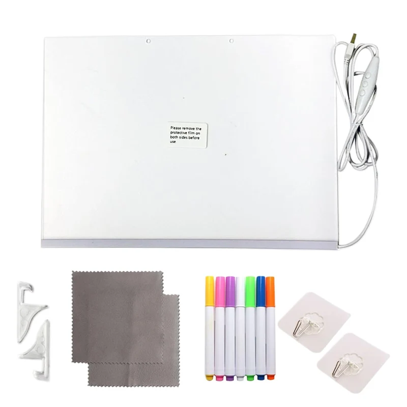 LED Zeichenbrett LED-Licht-Acrylständer mit 7 Farbstiften | Leuchtbrett zum Schreiben Kritzeln, Schr