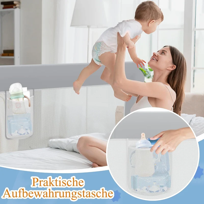 YUENFONG 150cm Bettgitter Bettschutzgitter Rausfallschutz für Kinder, Höhenverstellbar 72 bis 96cm K
