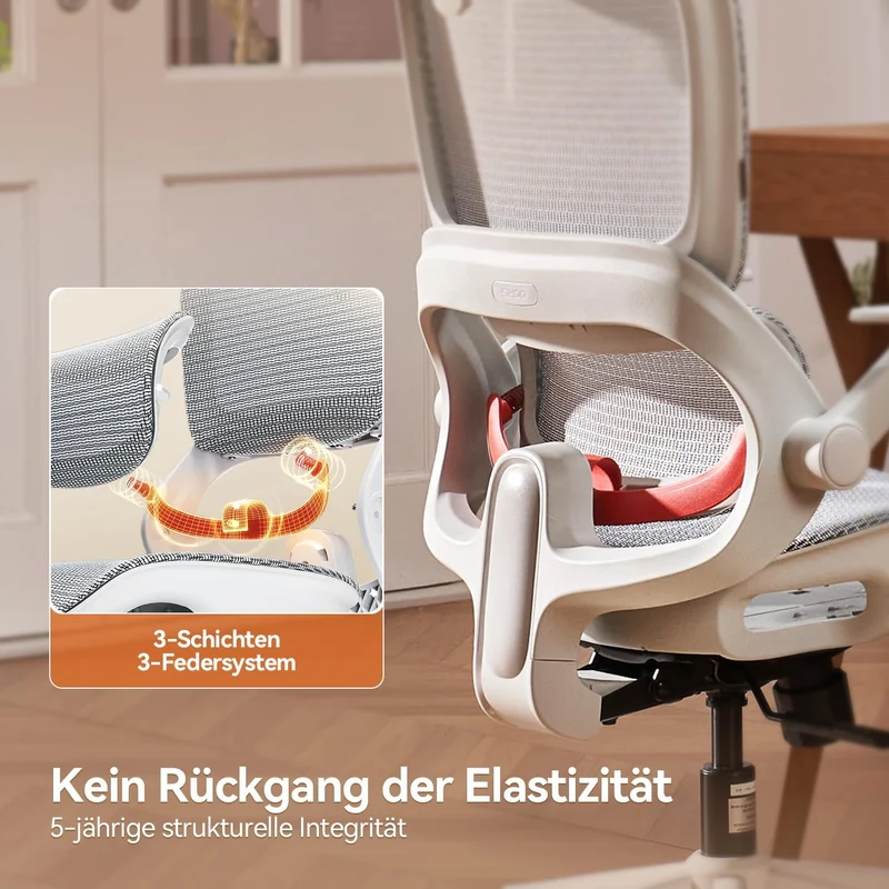 SIHOO Bürostuhl Ergonomisch,Verstellbarer Lordosenstütze Schreibtischstuhl Cremeweiss, Cremeweiss